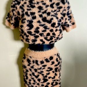Leopard print 2 piece skirt set